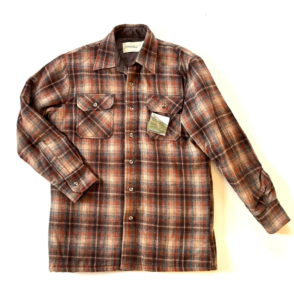 St. John’s Bay Vintage Brown & Tan Plaid Wool Button Down Chore Jacket